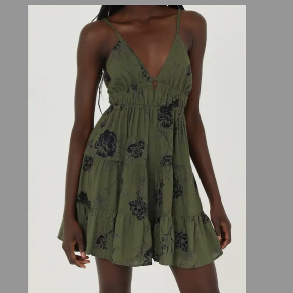ANGIE Women's Floral Green Boho Open Back Sundress NWT!!!!